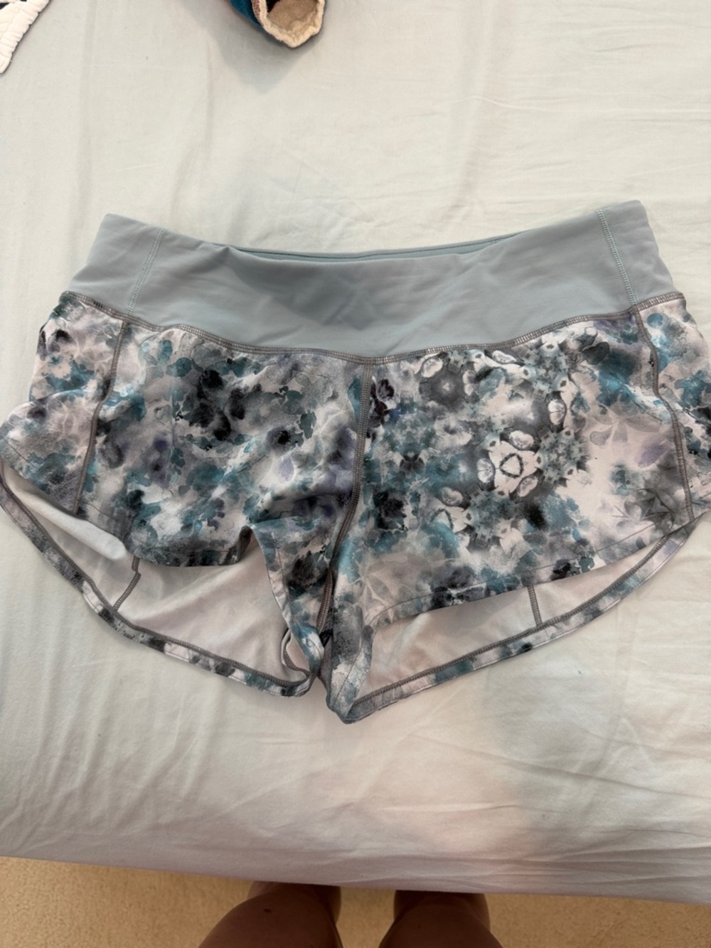 lululemon athletica Teal Gray Floral-Print Athletic Shorts